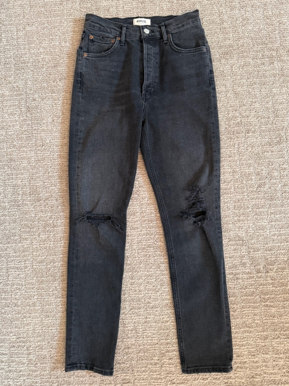 AGOLDE Womens Slighty Distressed Black Slim Jean - Picture 4 of 6